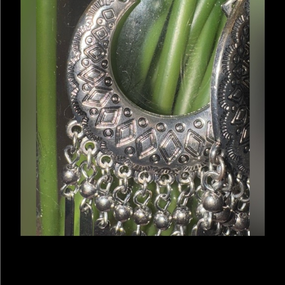 Chico's Silver Tone Crescent Dangle Earrings - Boho Chic Fringe - Picture 11 of 14